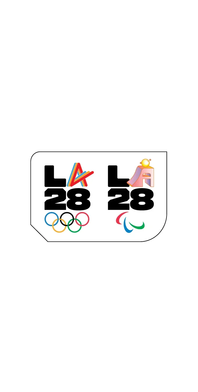 LA28 Athlete Spirit Emblem next to the LA28 Determination Emblem on a white background